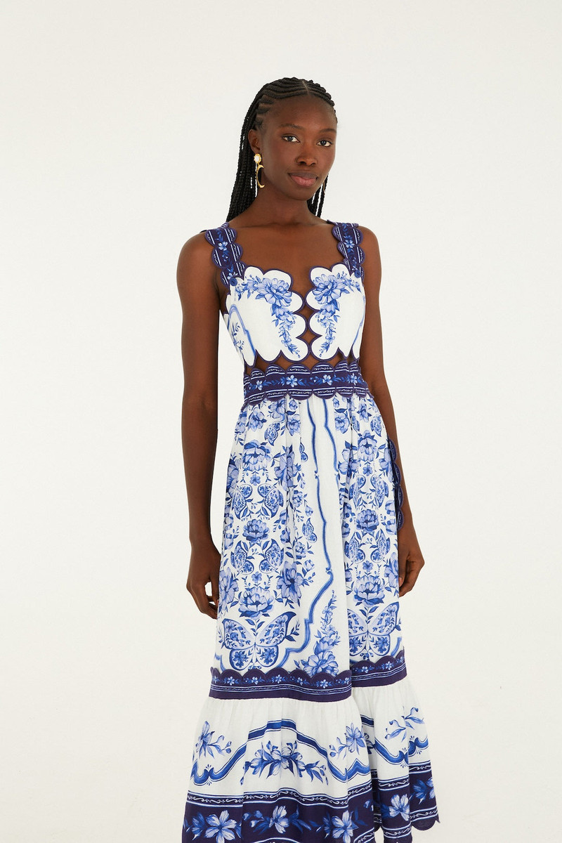 Off-White Porcelain Garden Cut-Out Lenzing Ecovero Euroflax Midi Dress 4