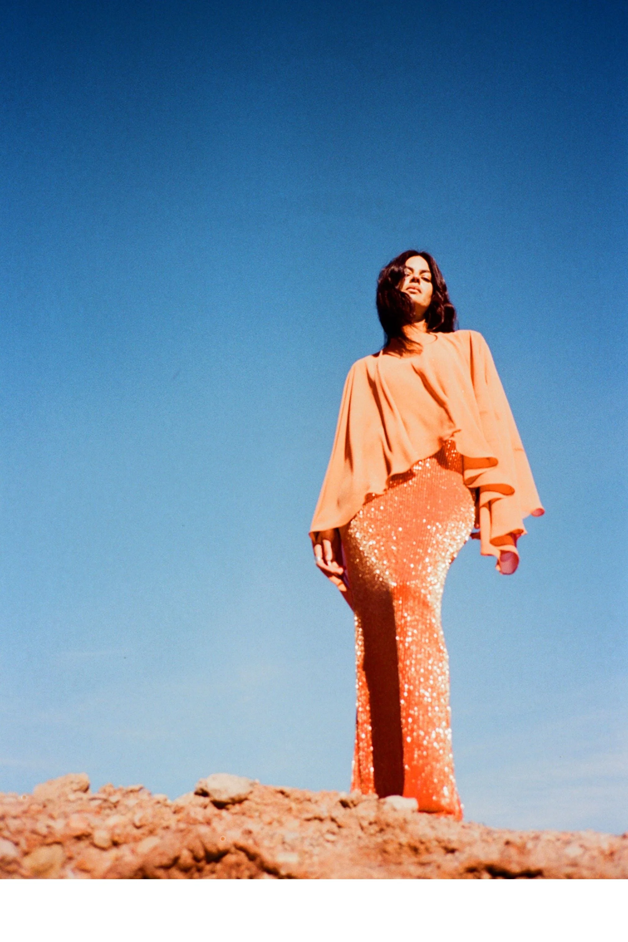 PALMA SKIRT IN ORANGE BEADED MESH - 1
