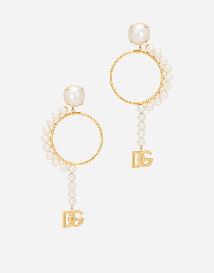 Hoop earrings with DG logo and pearls - 1