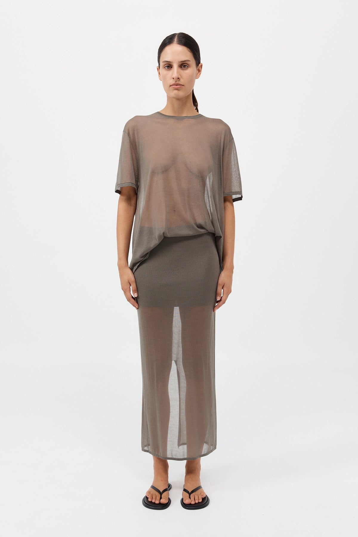 Sheer Column Skirt - Smokey Olive - 2