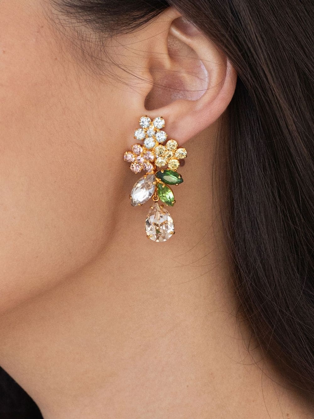 18kt gold plated Bouquet crystal drop earrings - 3