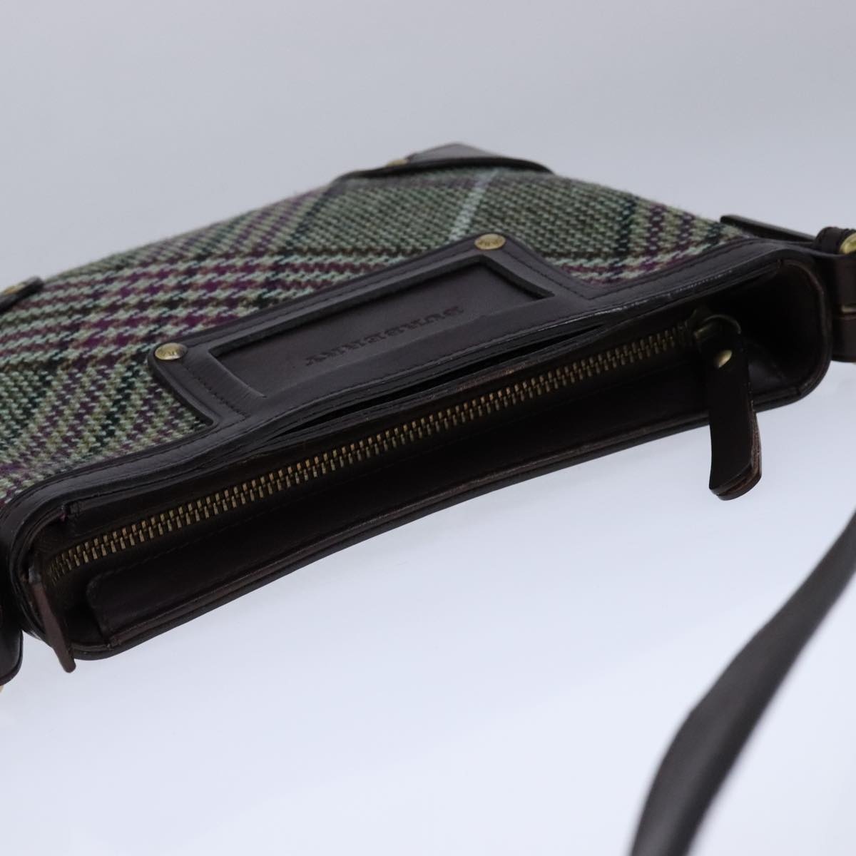 Burberry Nova Check Shoulder Bag Wool Green Brown Gold - 6