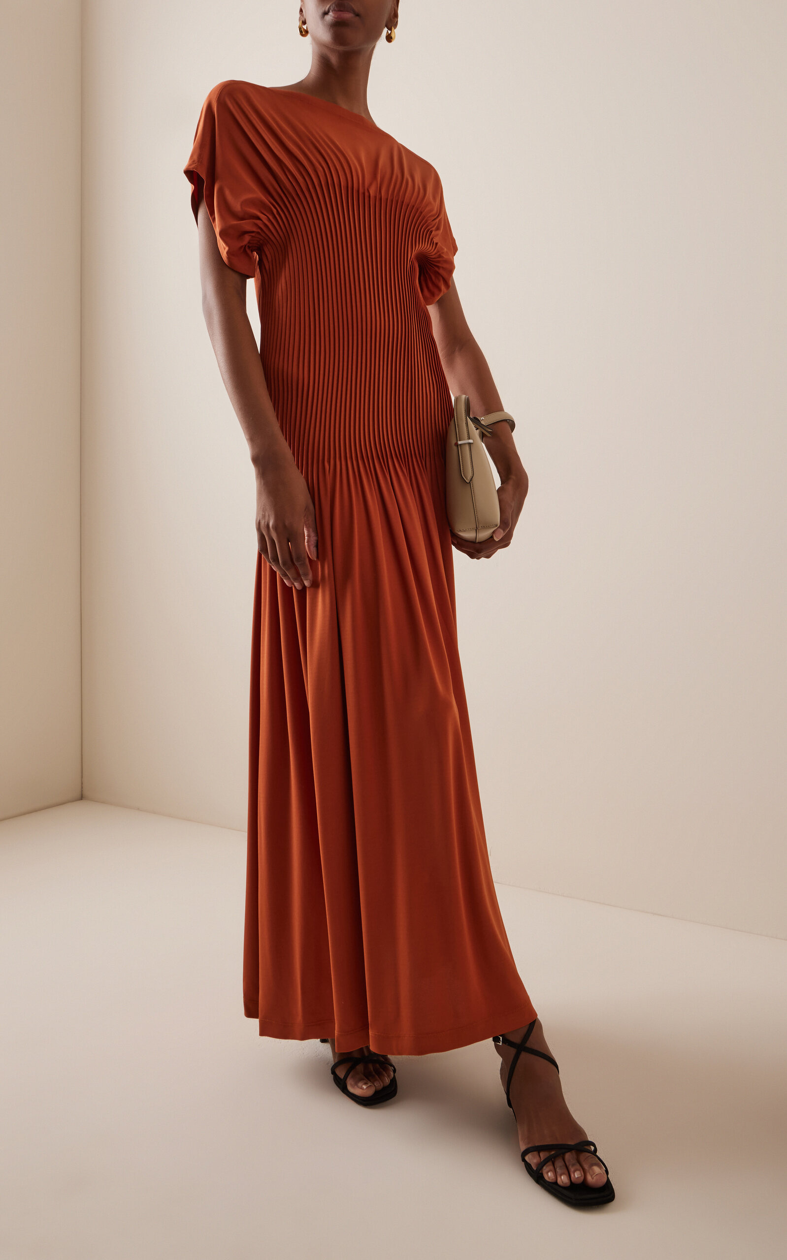 Knife-Pleated Jersey Dress orange - 2