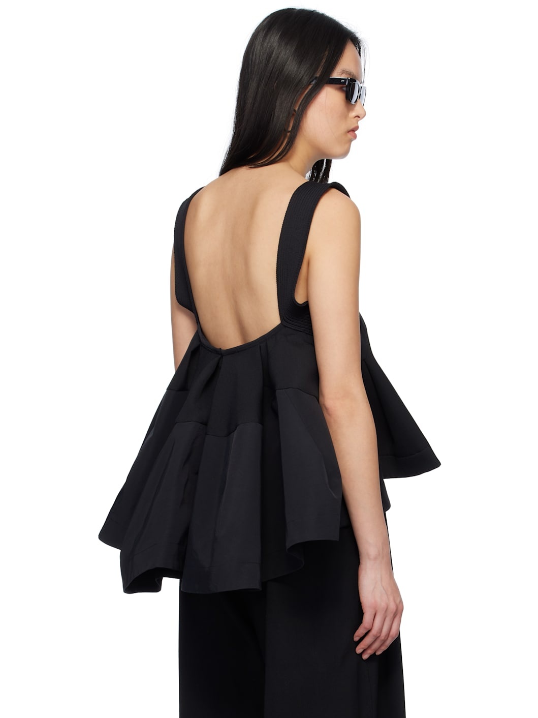 Black Matelasse Twill Mix Pullover Tank Top - 3