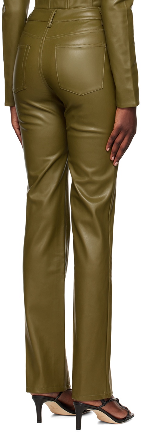 Khaki Chisel Faux-Leather Pants - 3