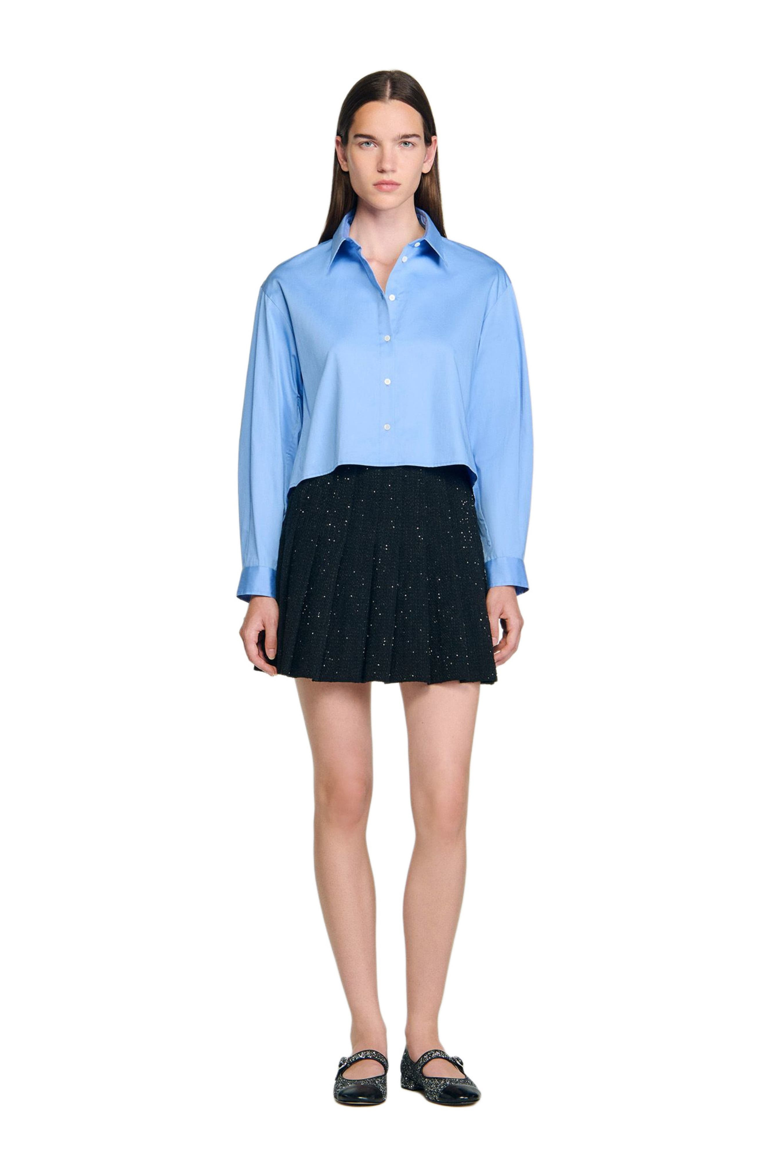 SANDRO Mini tweed pleated skirt in Black at Nordstrom - 6