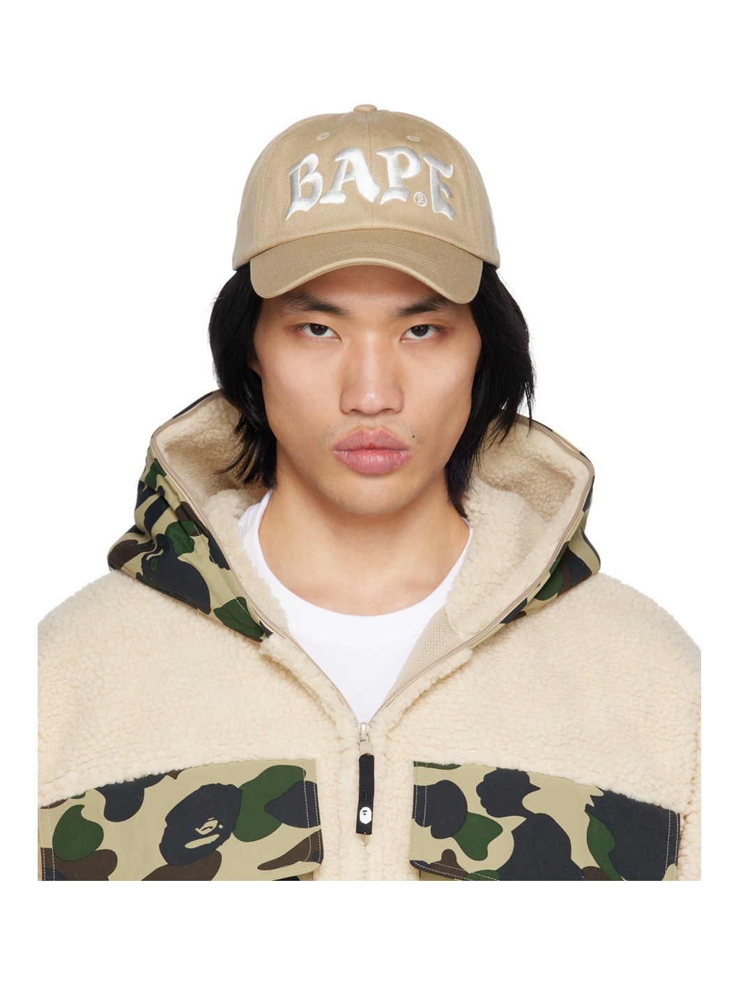 A BATHING APE® Beige Panel Cap | REVERSIBLE