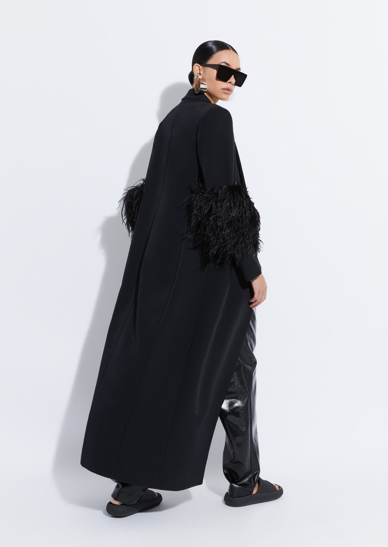 Matte Crepe Elongated Coat with Feathers 3