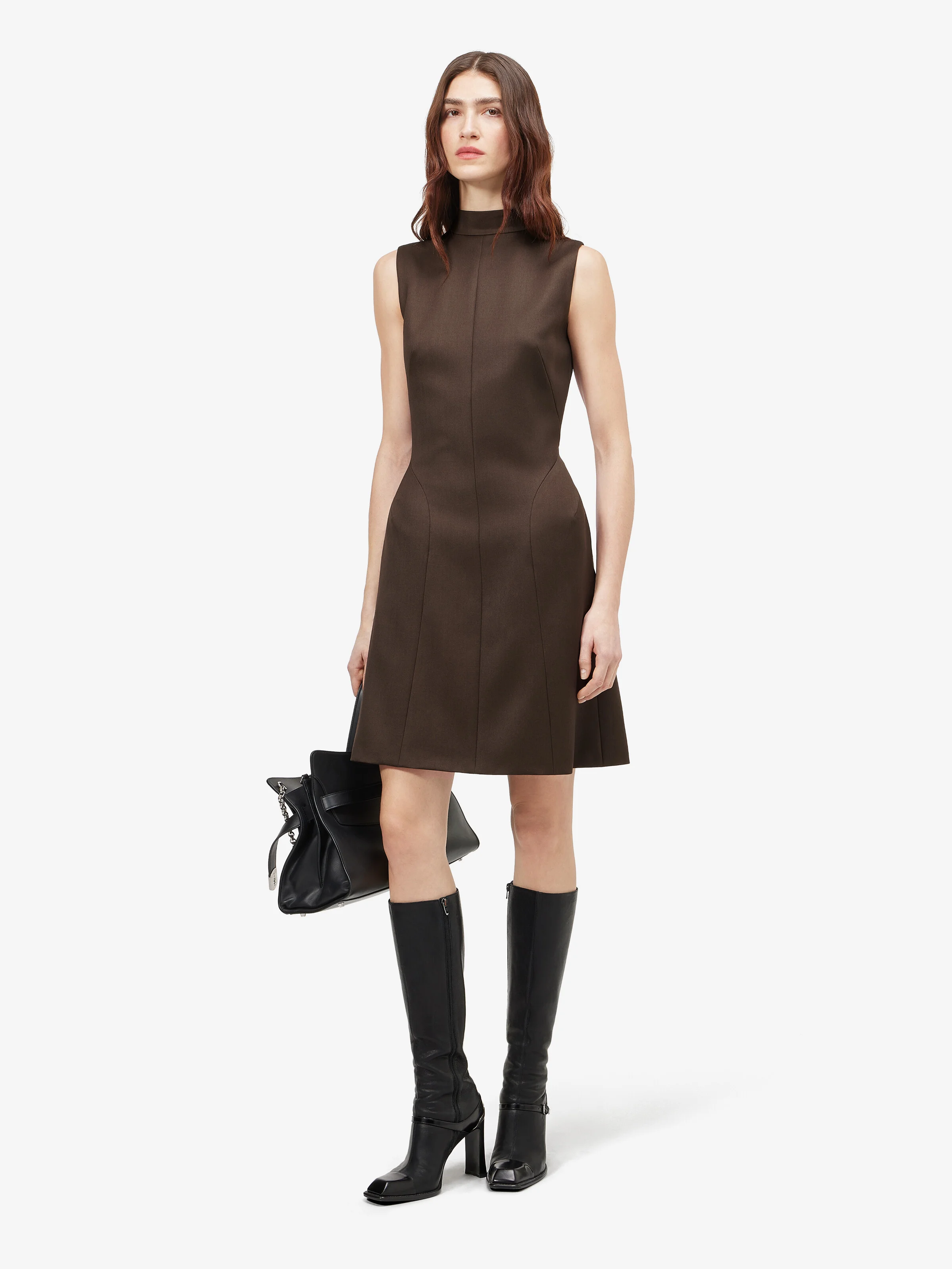Women's Wool Barathea Mini Dress in Brown - 1