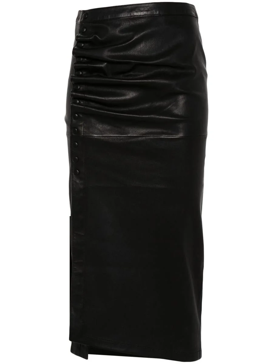 Rabanne Leather Black Midi Skirt - 1