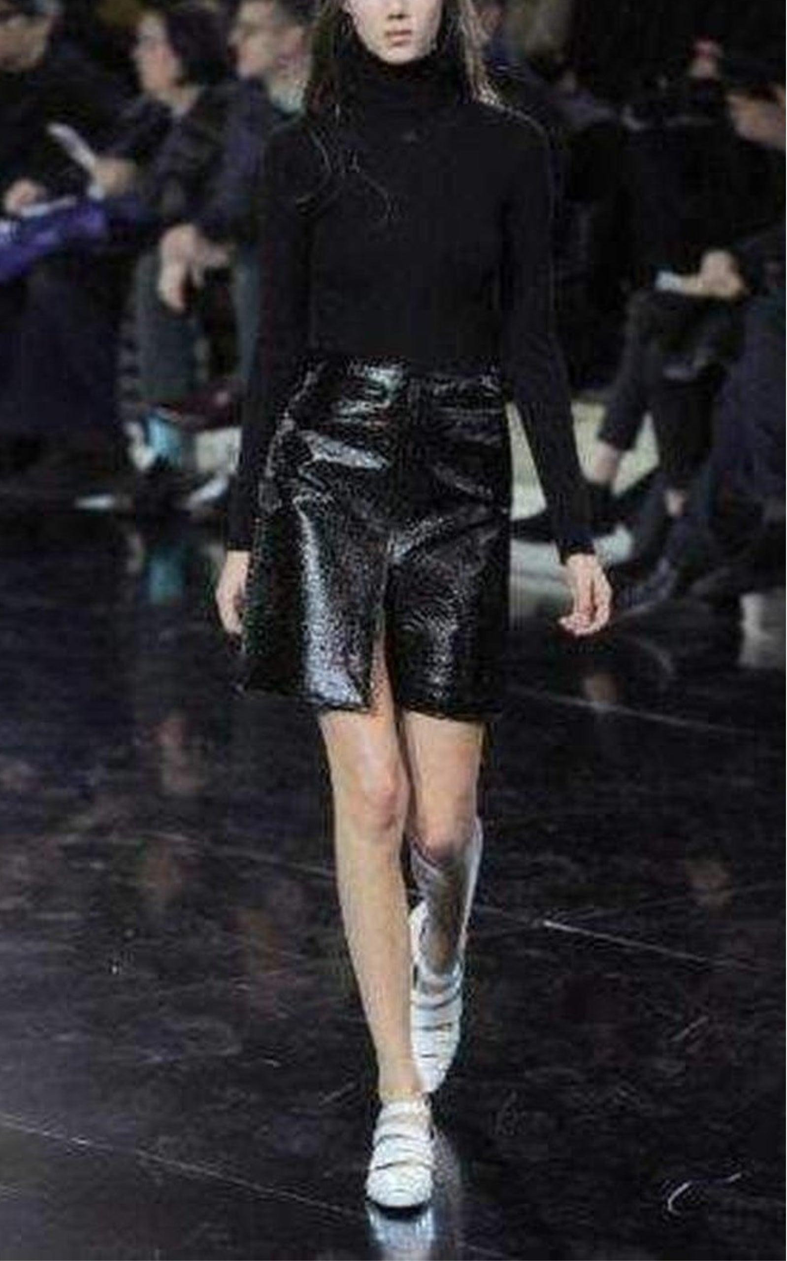 Black Vinyl A-Line Skirt - 2