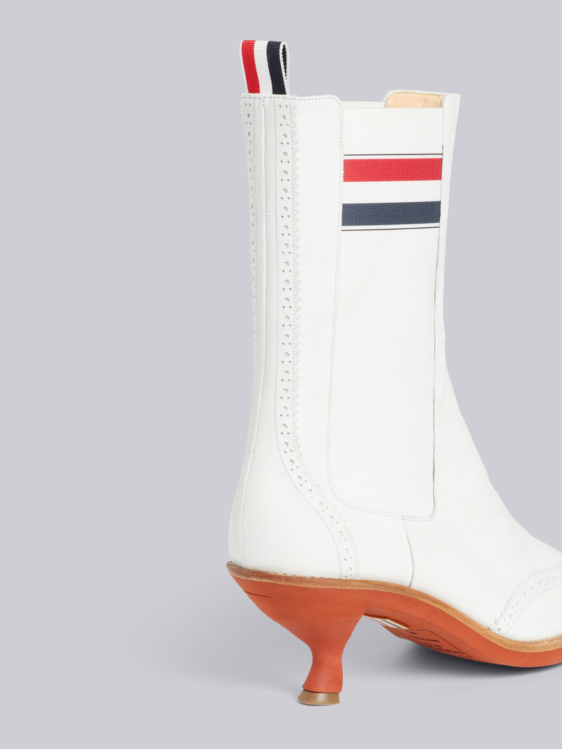 Thom Browne White Suede Brogued Wingtip Stripe 50mm Curved Heel Chelsea Boot outlook