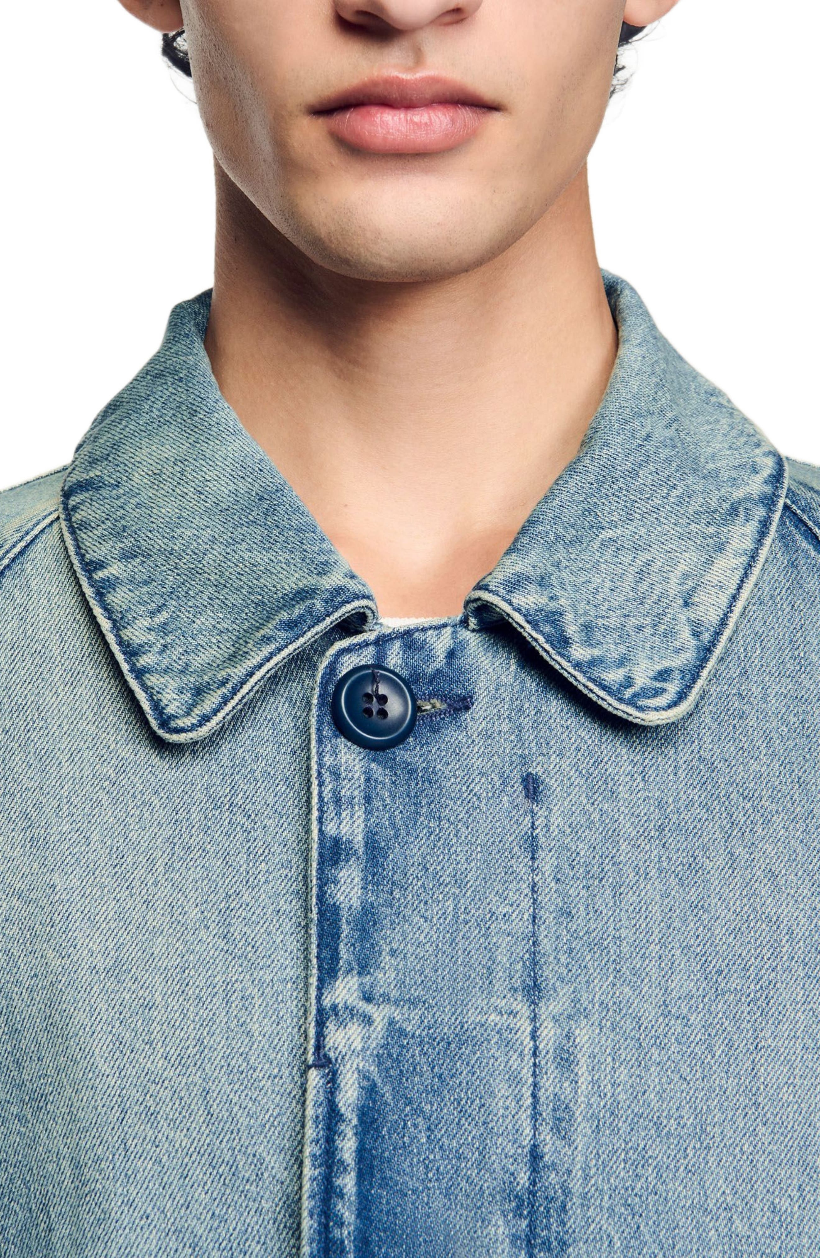 SANDRO Long faded denim coat in Blue Vintage - 4
