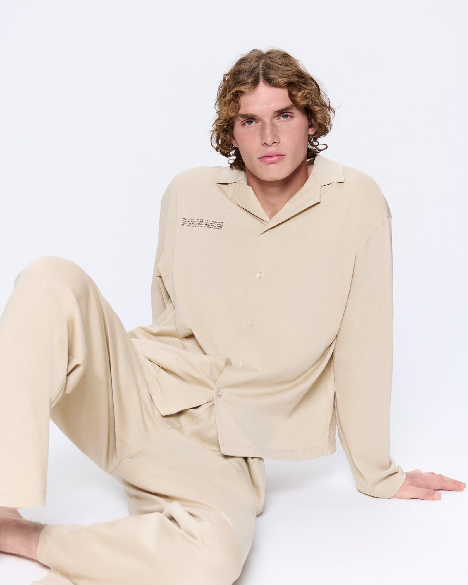 Mens 365 Lightweight Long Pyjama Set  - Maitake Beige - 3