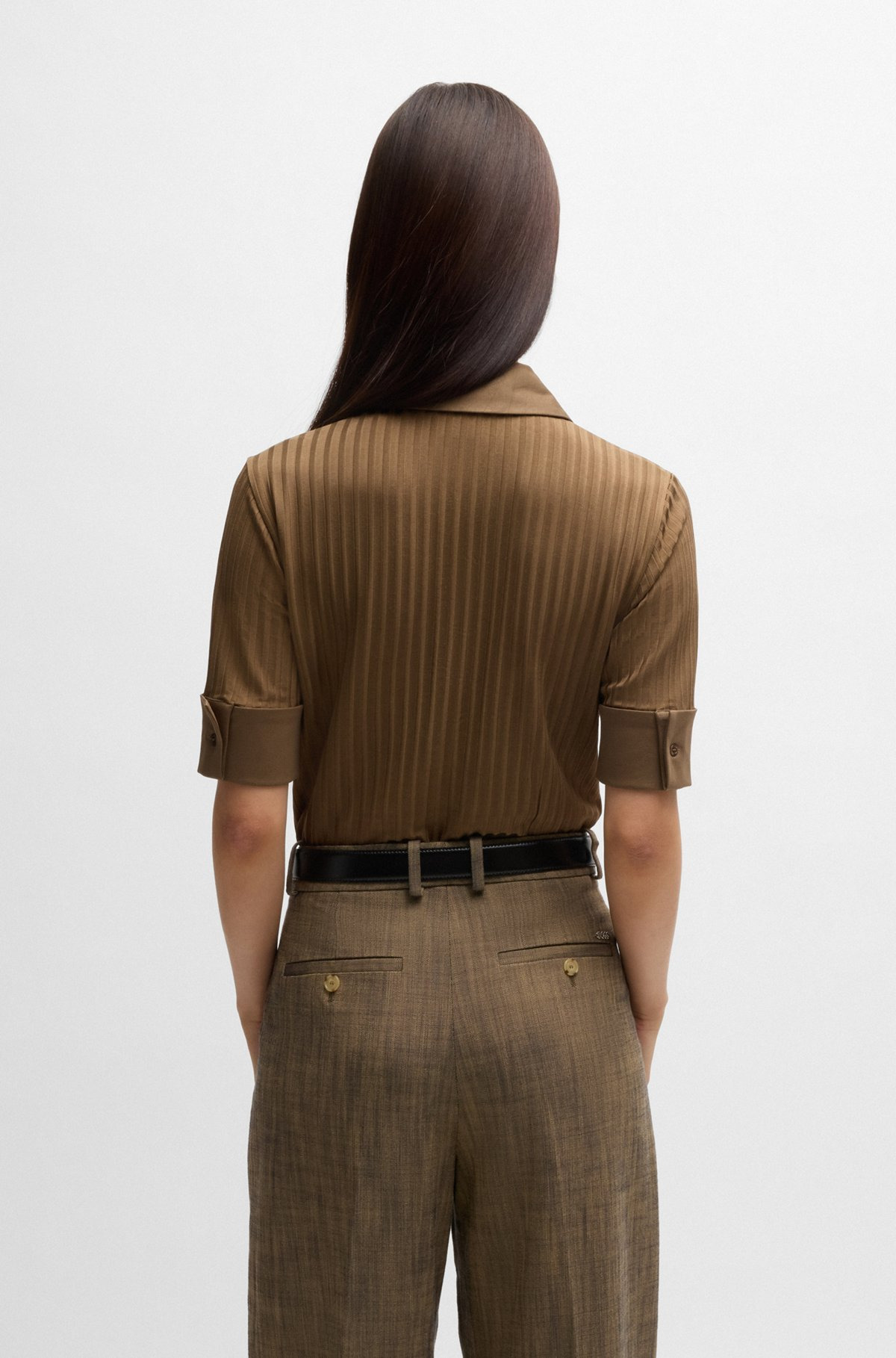 RIBBED POLO-COLLAR T-SHIRT WITH PLAIN TRIMS - 4