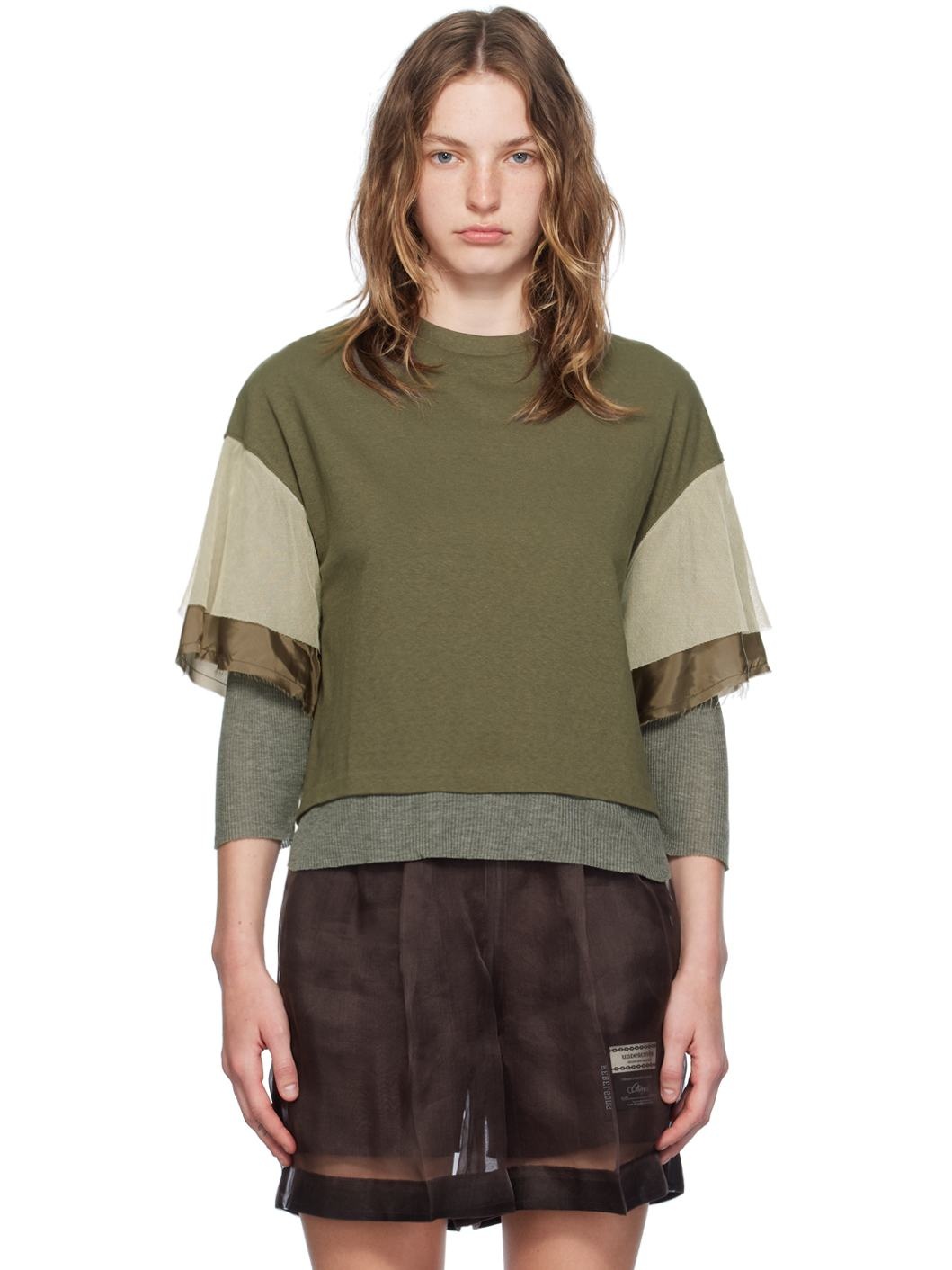 Khaki & Gray Layered Long Sleeve T-Shirt - 1