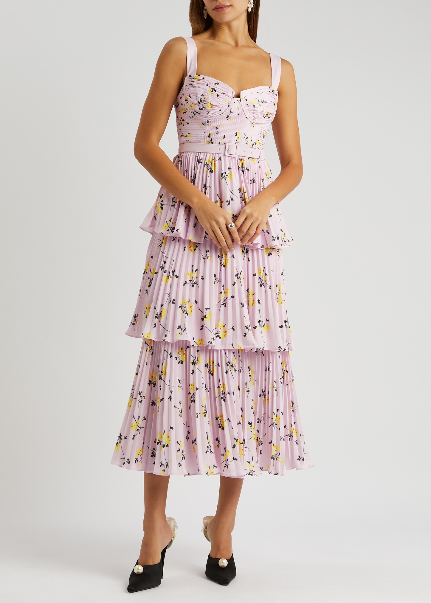 国内発送/送料関税込【Self-portrait】CREAM PRINT MIDI DRESS SELF PORTRAIT | Printed Tiered Midi Dress | Women | Cream