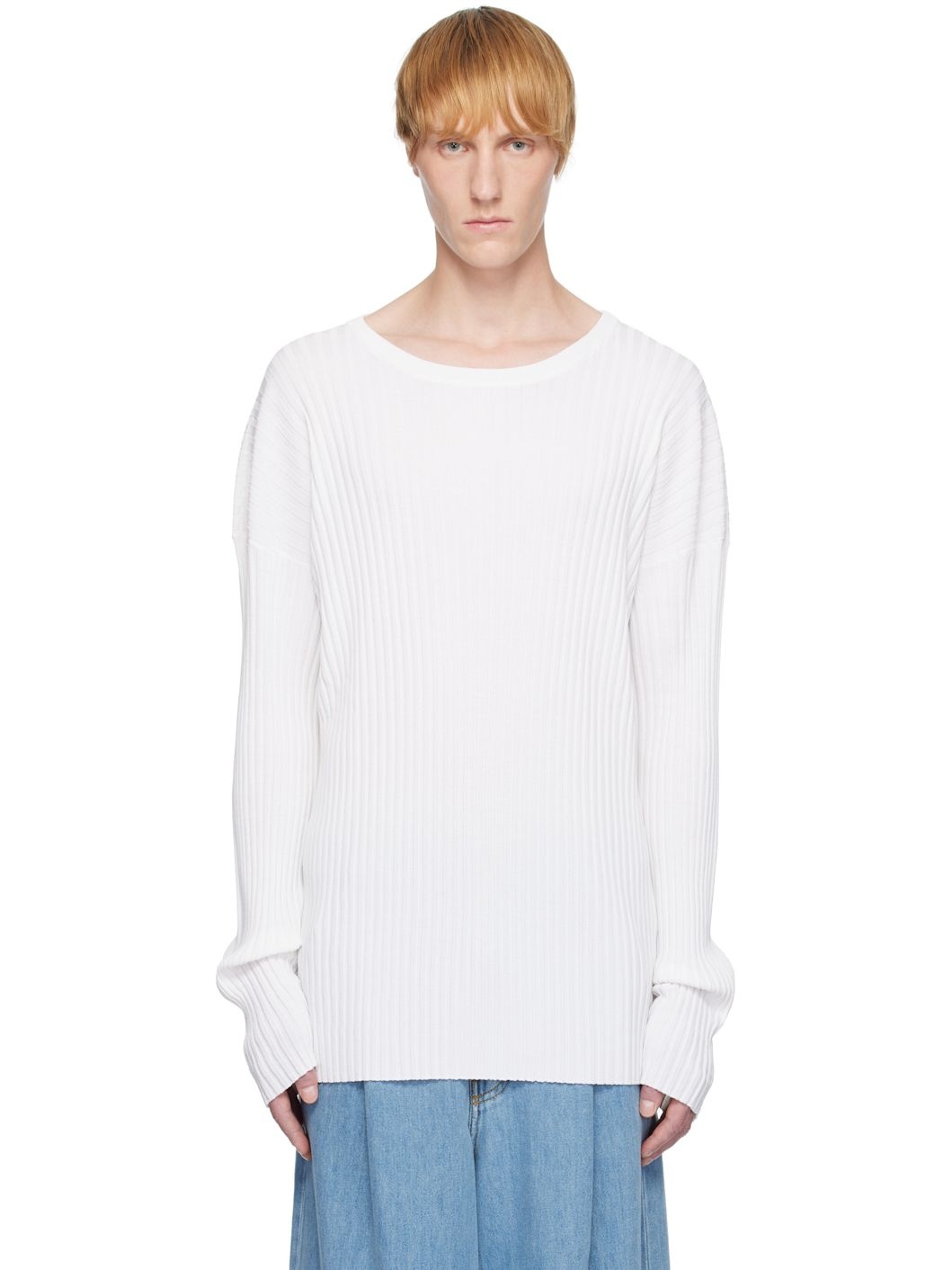 White Rib-Knit Sweater - 1