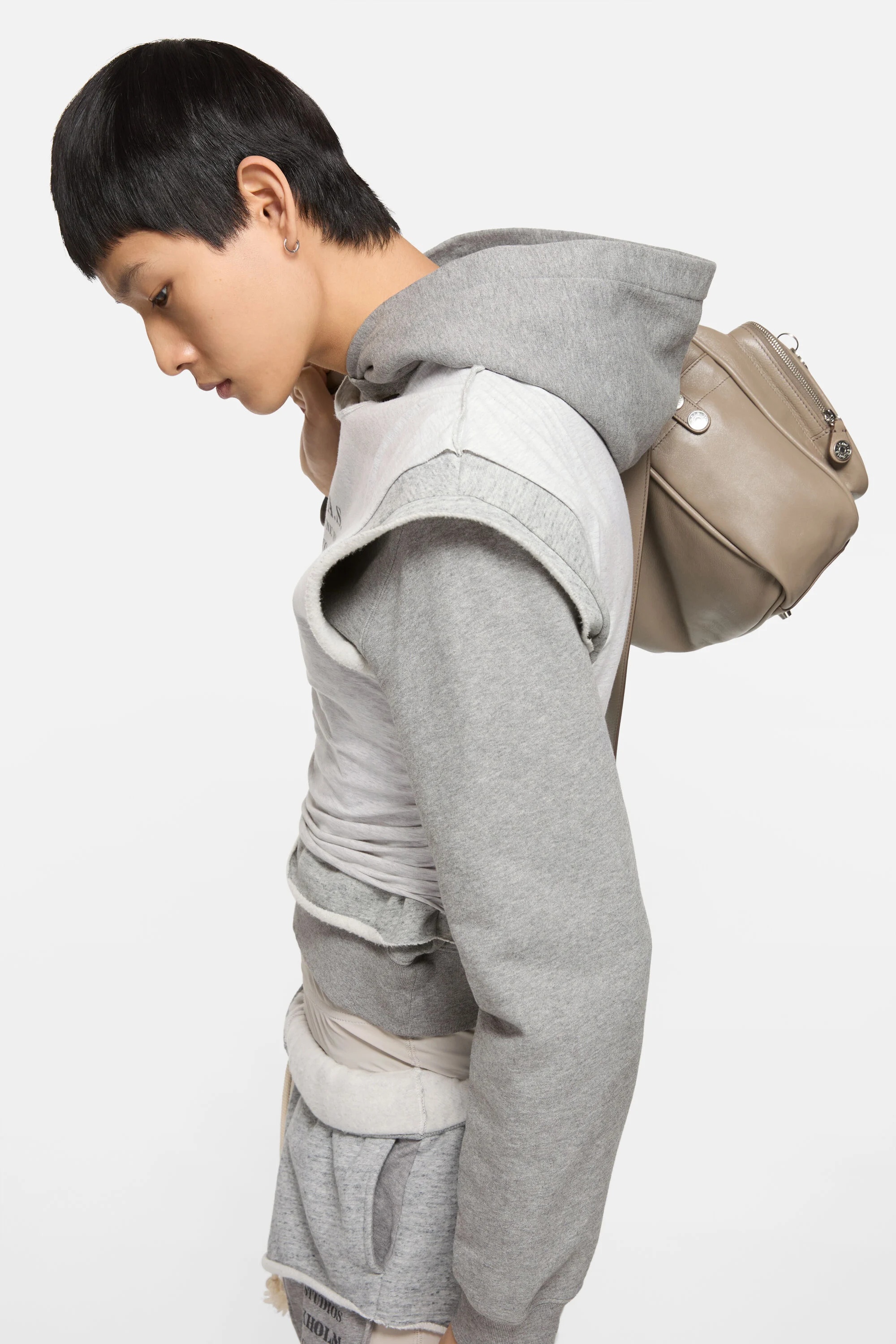Layered hooded sweater - Grey Melange - 5