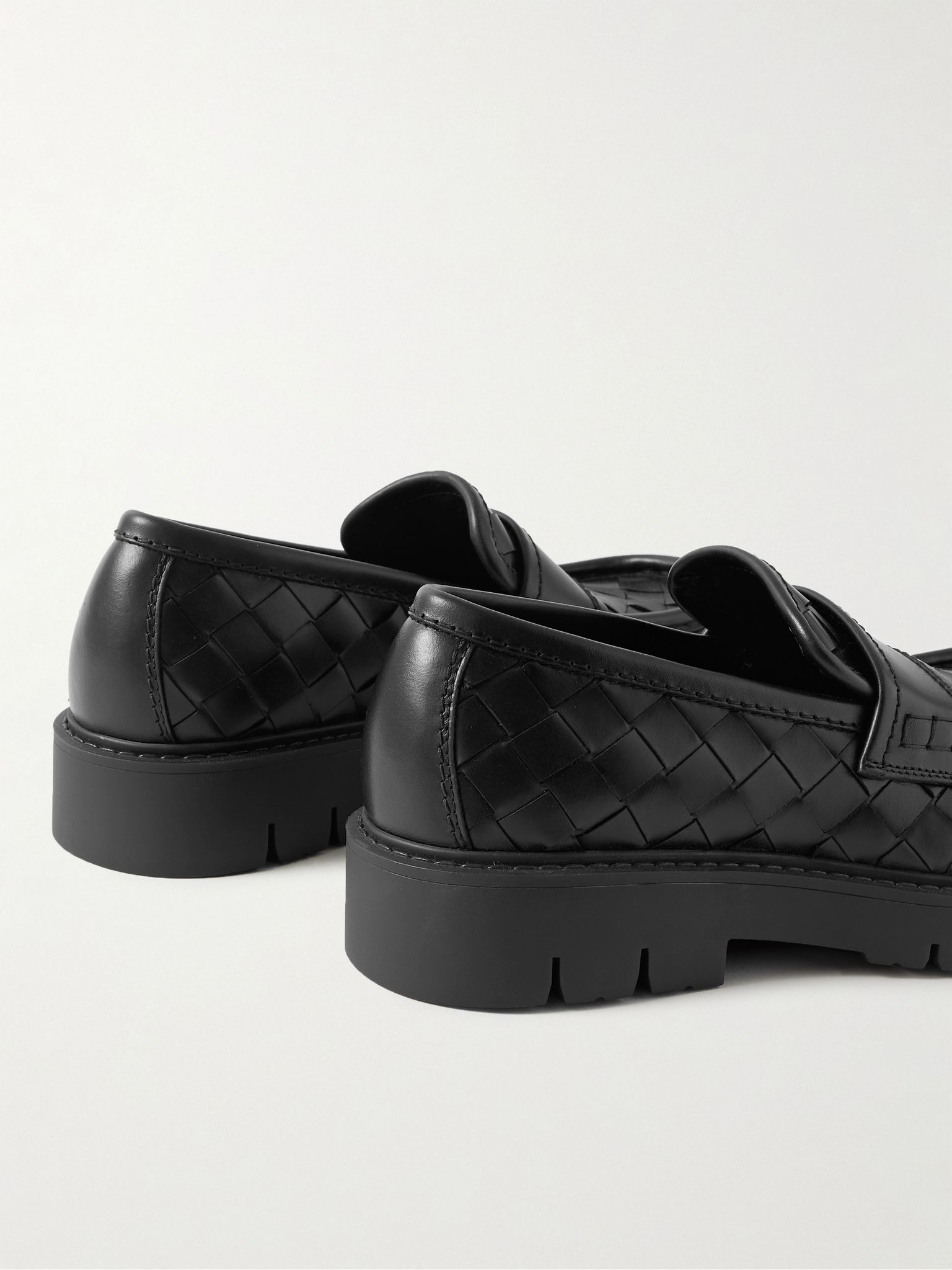 Haddock Intrecciato Leather Loafers Black - 5