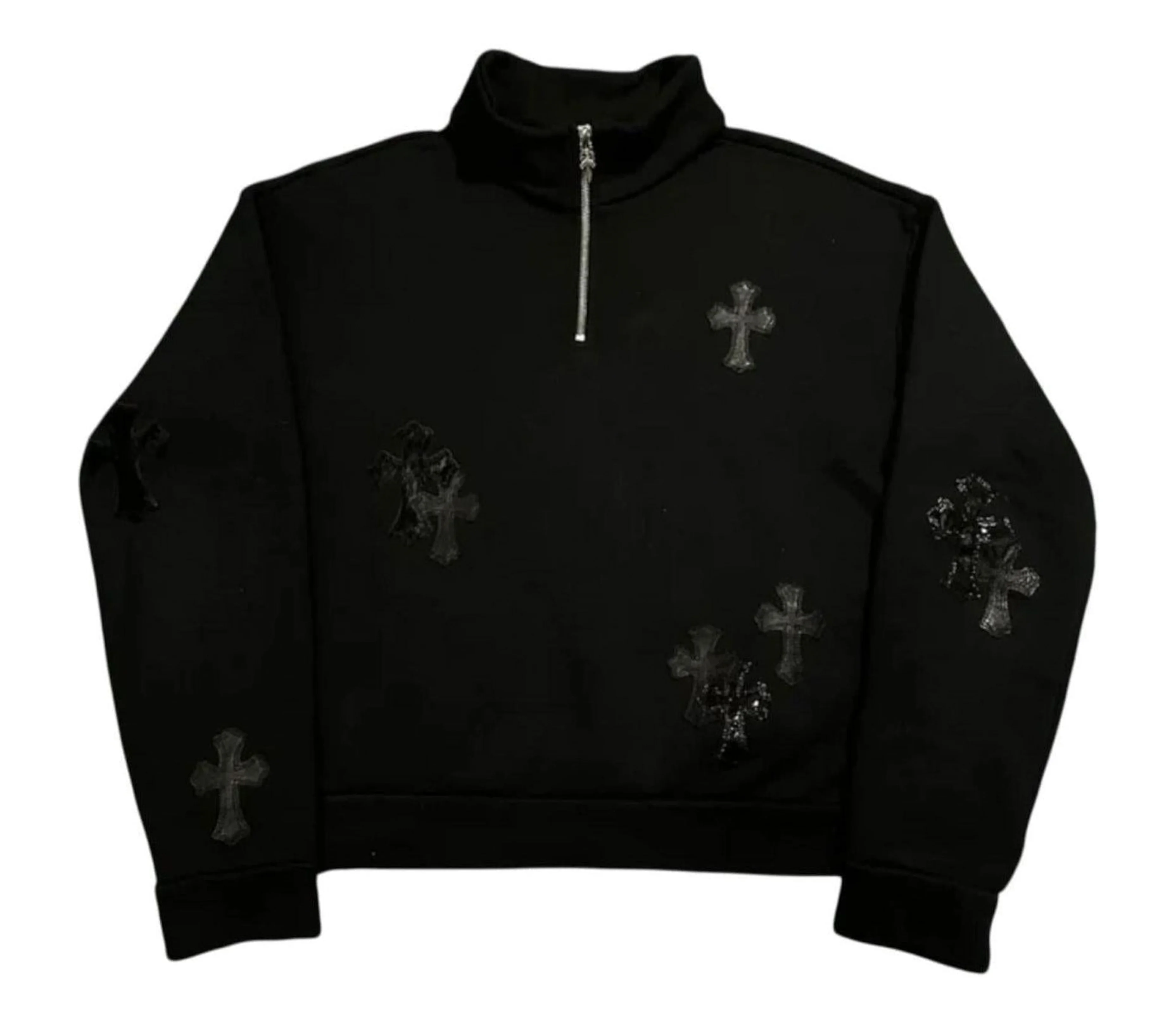 Chrome Hearts 'Paper Jam' Quarter Zip W Crosses (Black) - 1