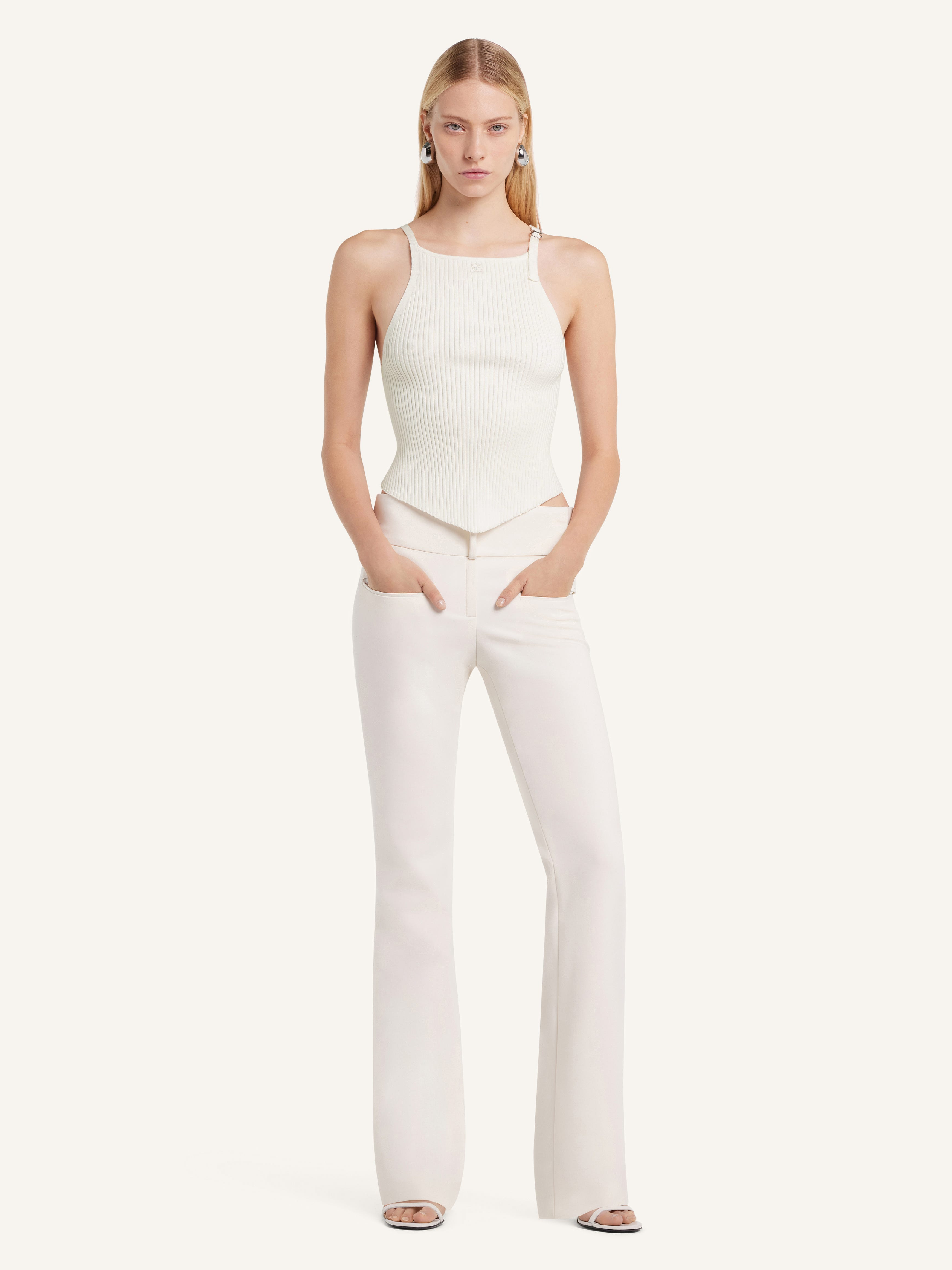 POINTY BUCKLE RIB KNIT TOP - 2