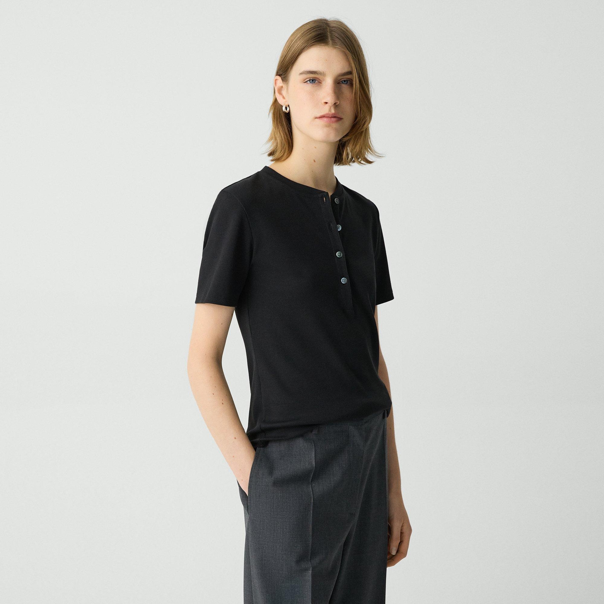Ribbed Henley Top in Compact Stretch Knit - 3