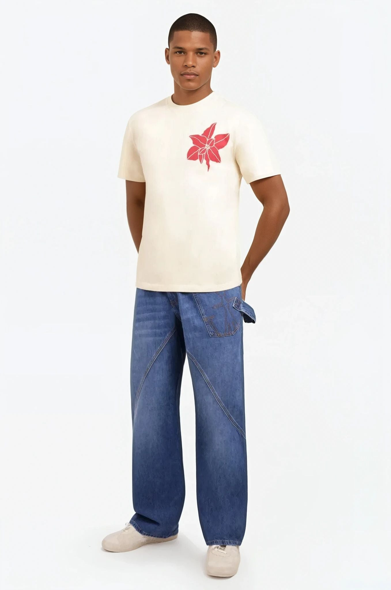 FLORAL MOTIF S/S T-SHIRT | CREAM/RED - 2