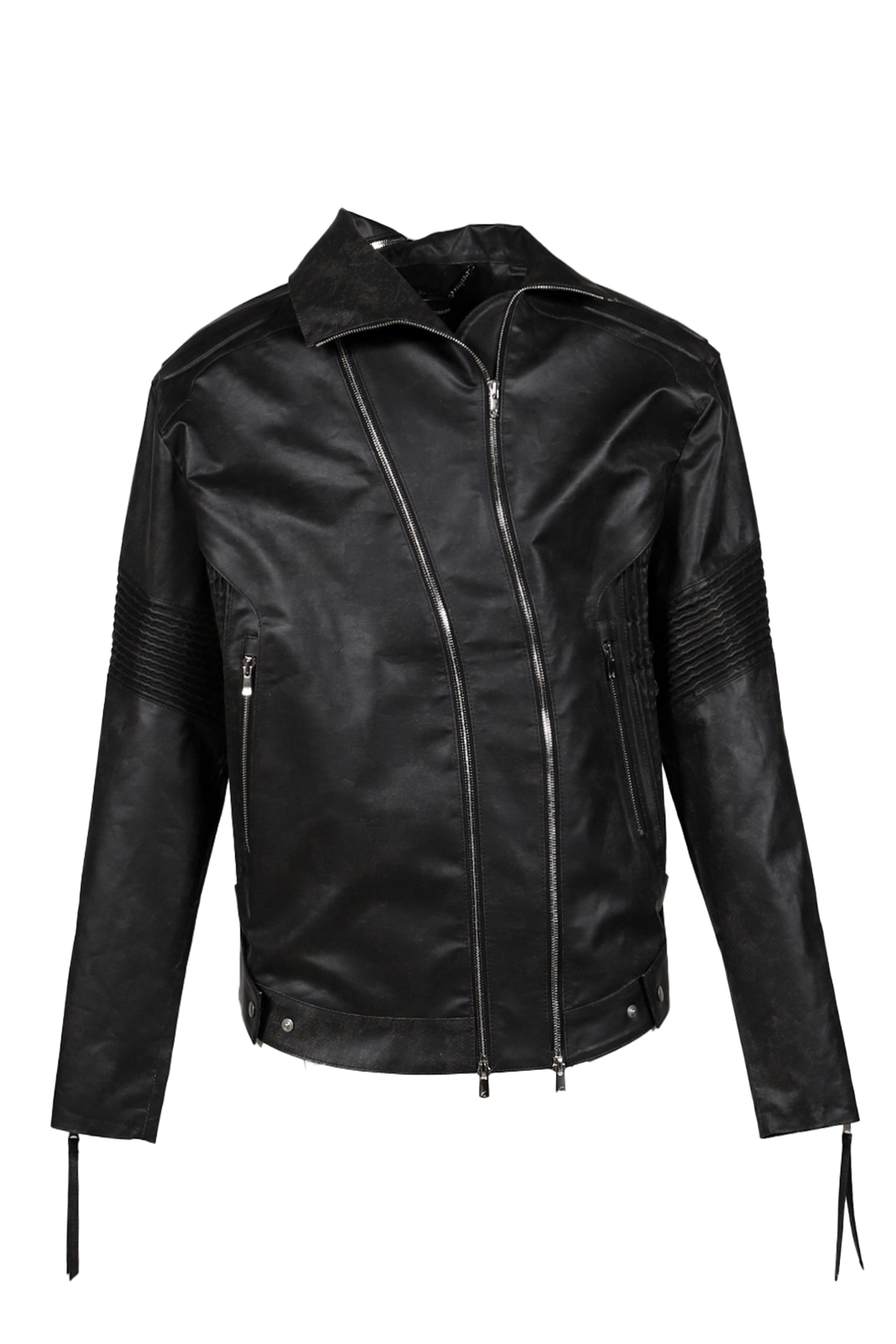 ASYMMETRICAL EMBOSSING LEATHER JACKET / BLK - 1