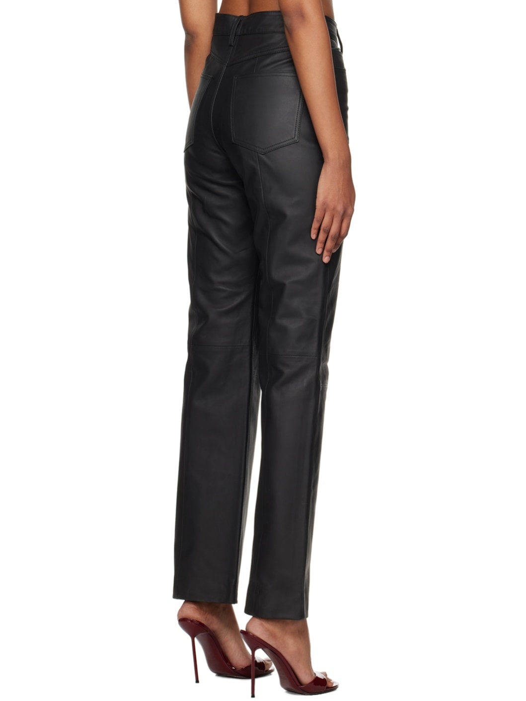 Black Straight Leather Pants - 3