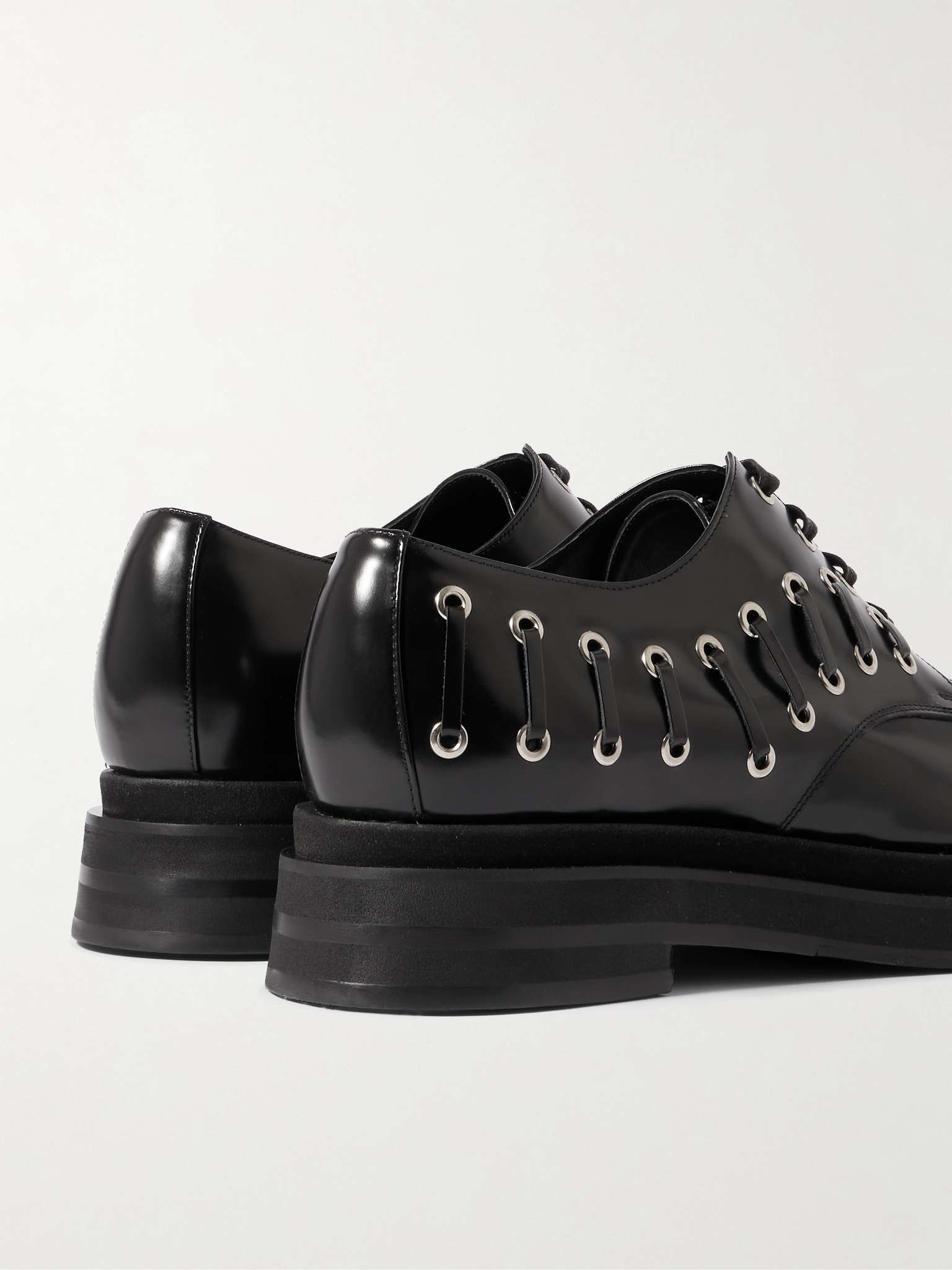 Eyelet-Embellished Glossed-Leather Brogues - 5