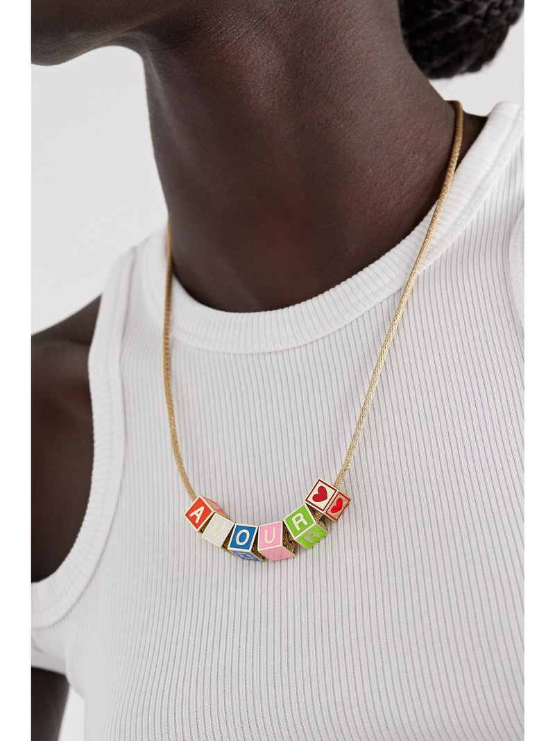 LAUREN RUBINSKI Amour 14-karat gold and enamel necklace Gold outlook