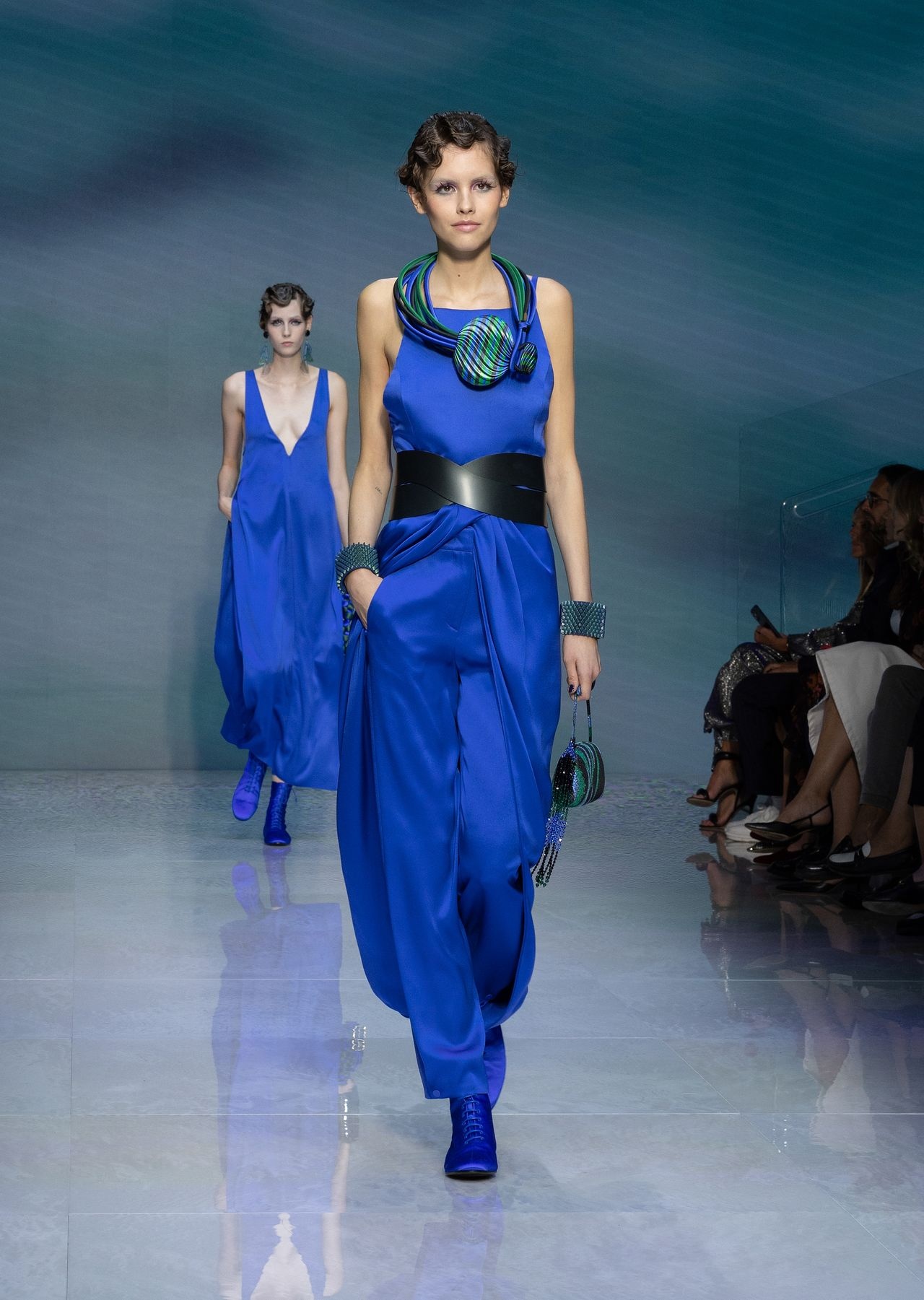 Double-faced silk-satin long dress - 7