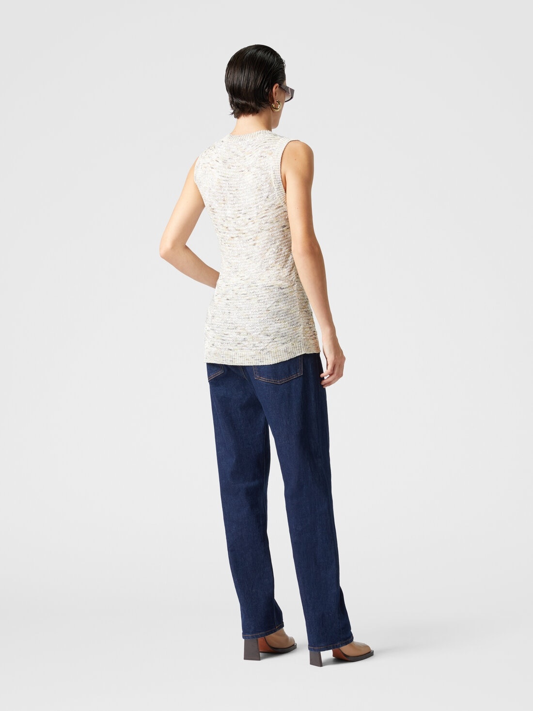 Sleeveless top in slub knit with sequins and V-neck - 3