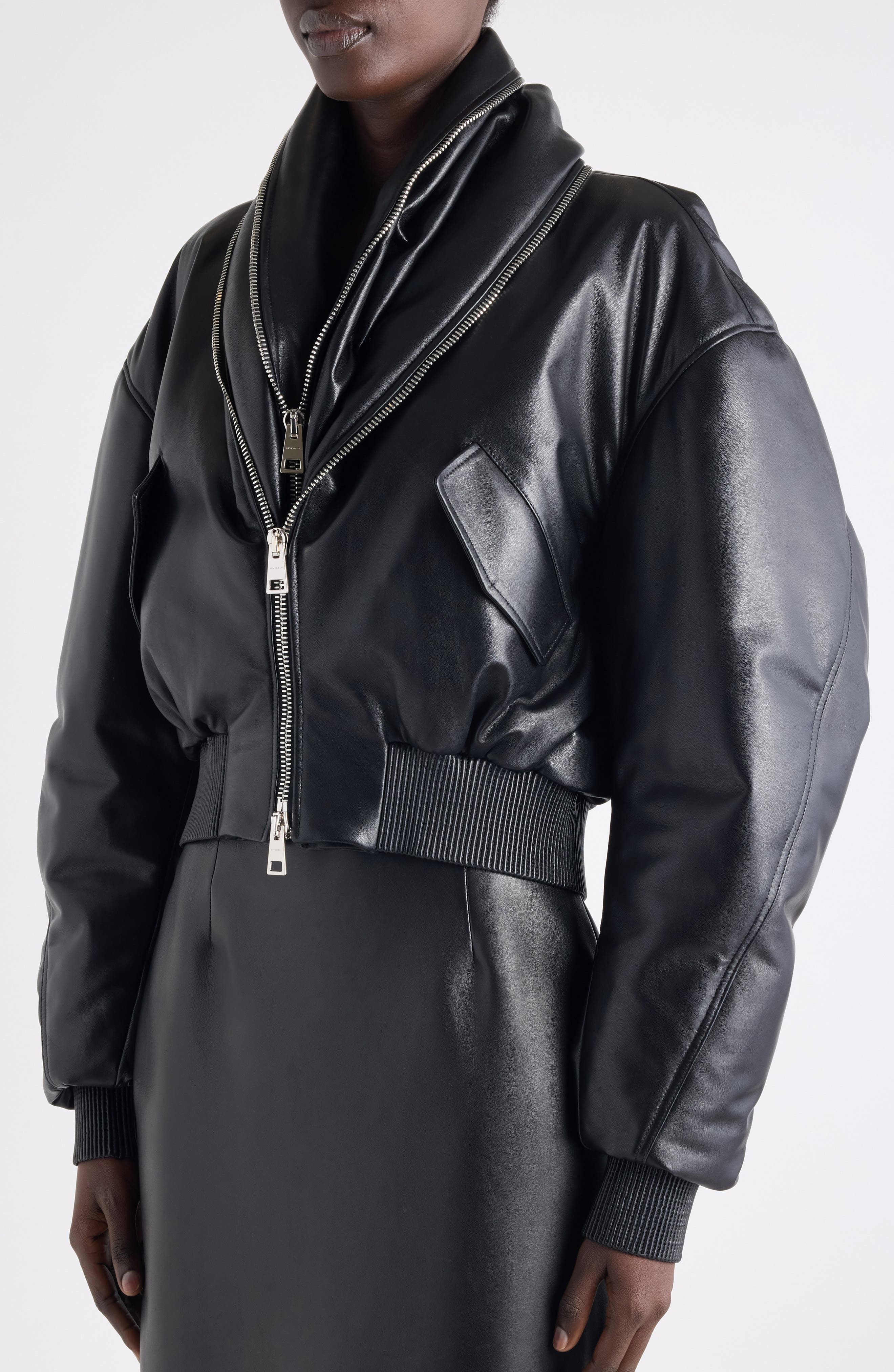 Givenchy Zip Shawl Collar Lambskin Leather Bomber Jacket in Black at Nordstrom - 5