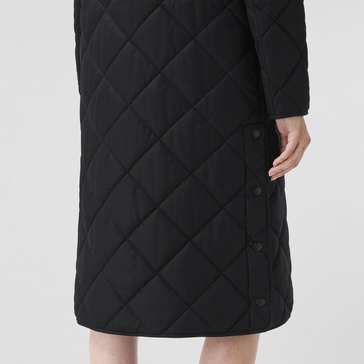 Detachable Collar Quilted Cotton Gabardine Coat - 6