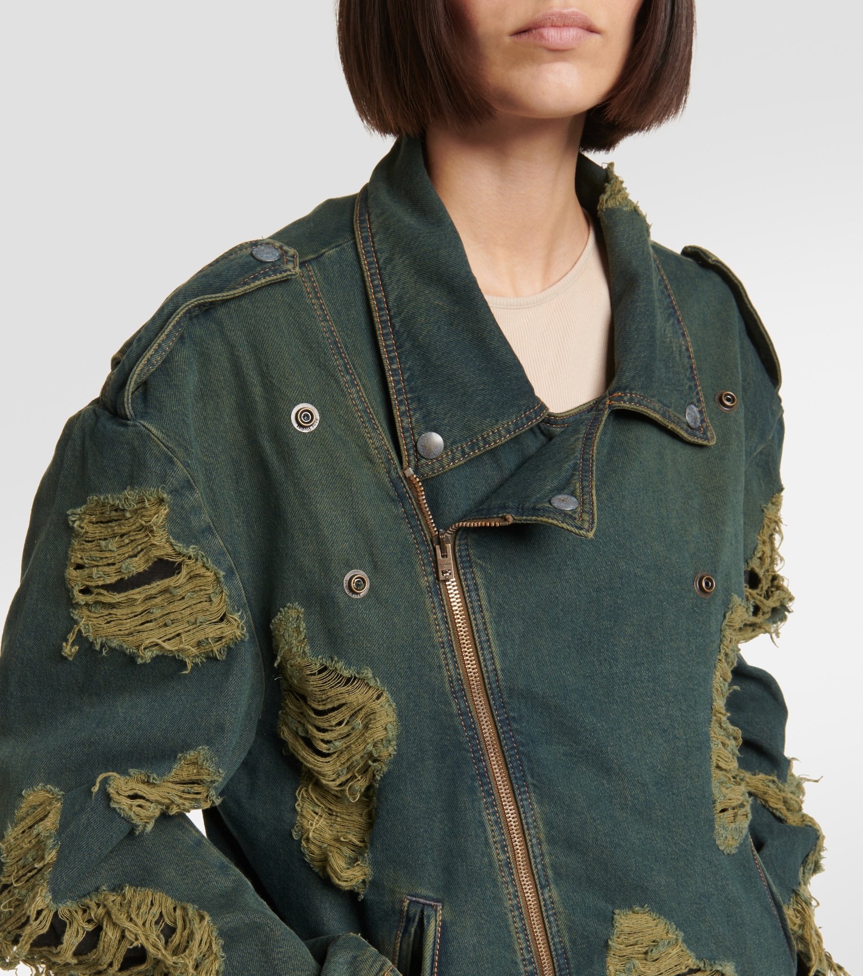 Distressed denim biker jacket - 4