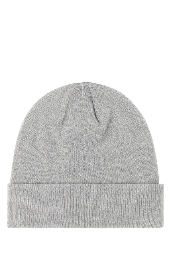 Melange light grey stretch polyester blend beanie hat - 2
