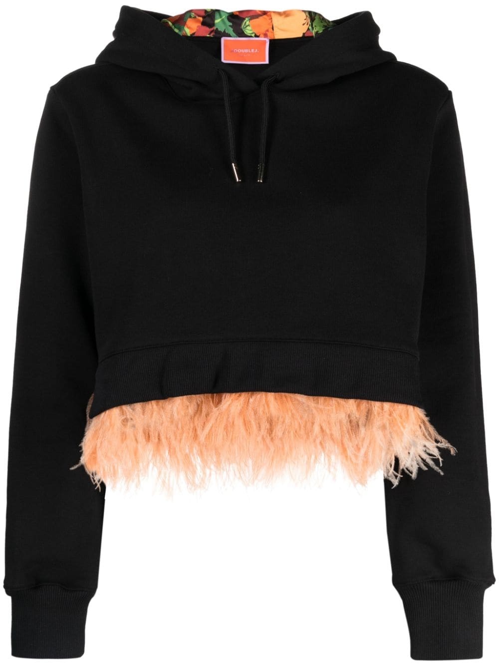 feather-trim cropped hoodie - 1