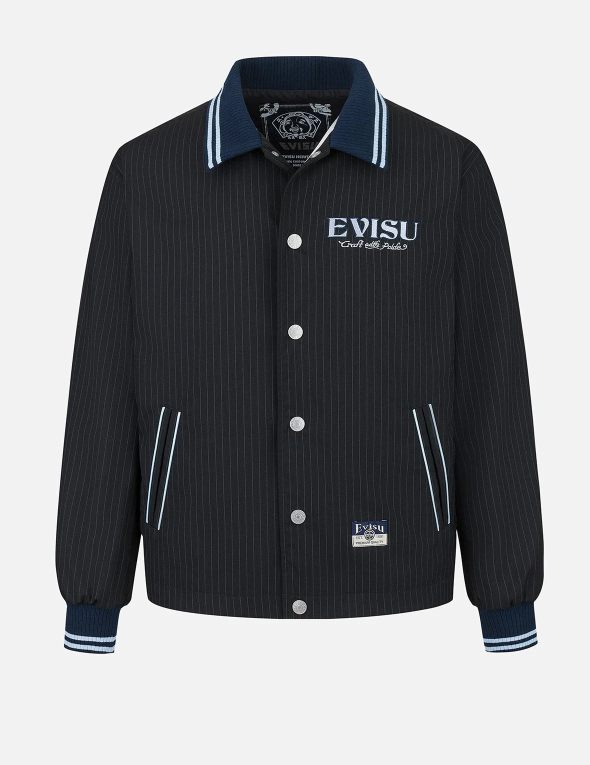 Logo and Slogan Embroidery Regular Fit Striped Suit Ccoach Jacket - 1