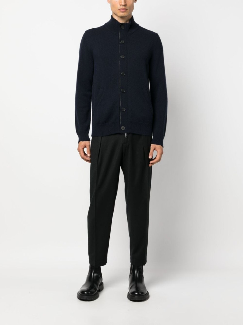 Brioni leather-trimmed cashmere cardigan outlook
