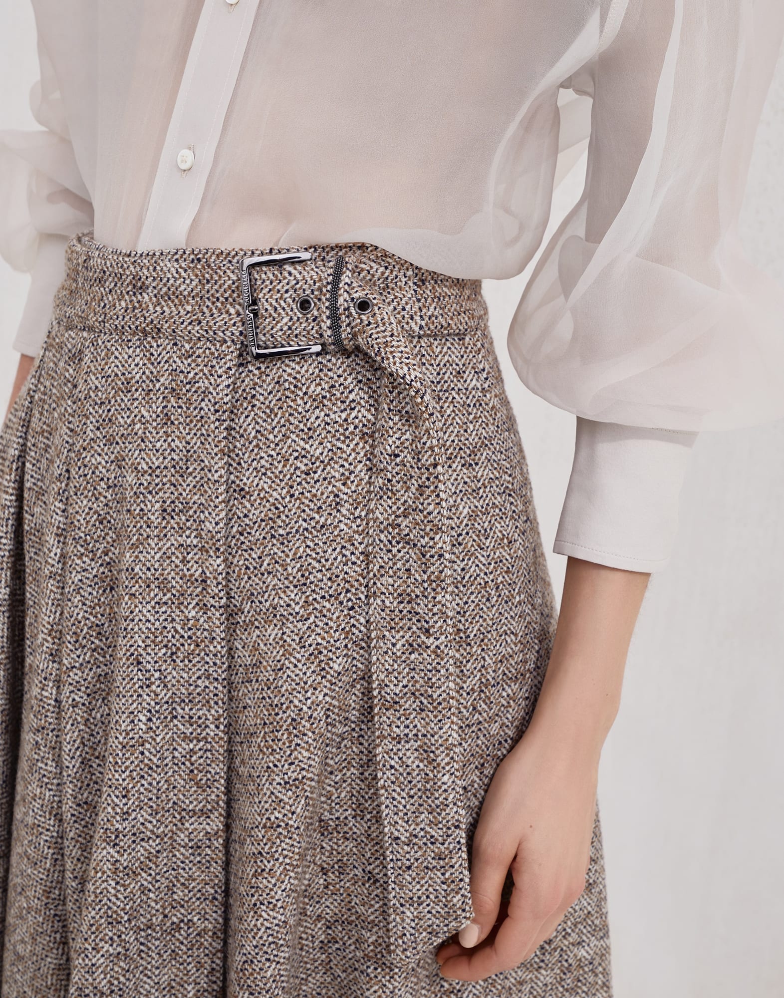 Flecked virgin wool and silk chevron kilt skirt with monili - 3