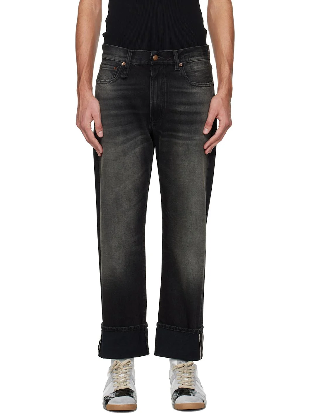 Black Cuffed Boyfriend Jeans - 1