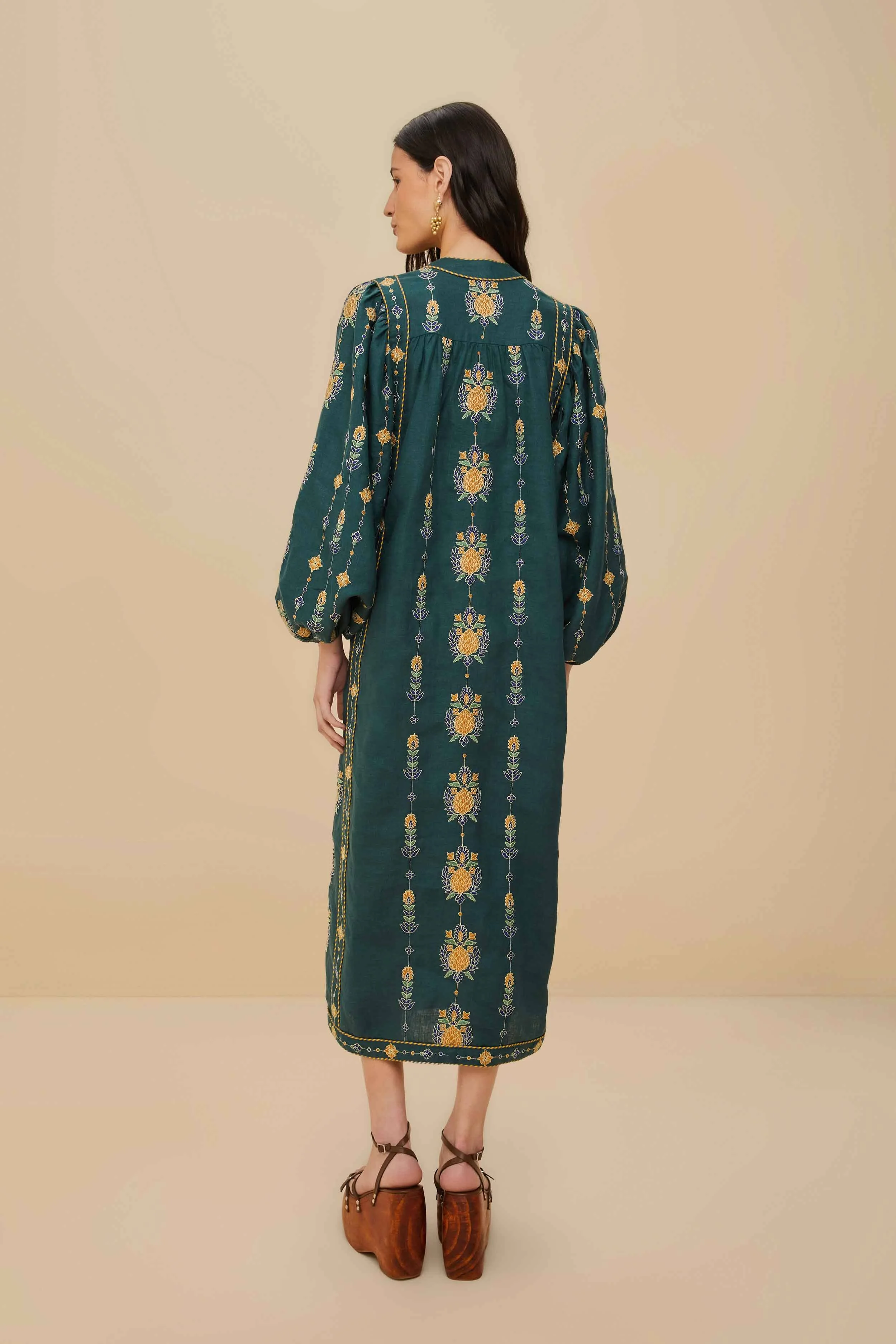 FARM RIO Green Pineapple Embroidered Euroflax Premium Linen Tunic Maxi Dress - 336687 | REVERSIBLE FARM RIO Green Pineapple Embroidered Euroflax Premium Linen Tunic Maxi Dress - 336687 | REVERSIBLE