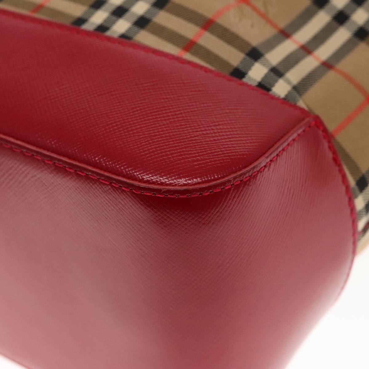 Burberry Nova Check Shoulder Bag Canvas Leather Beige Red Silver - 12