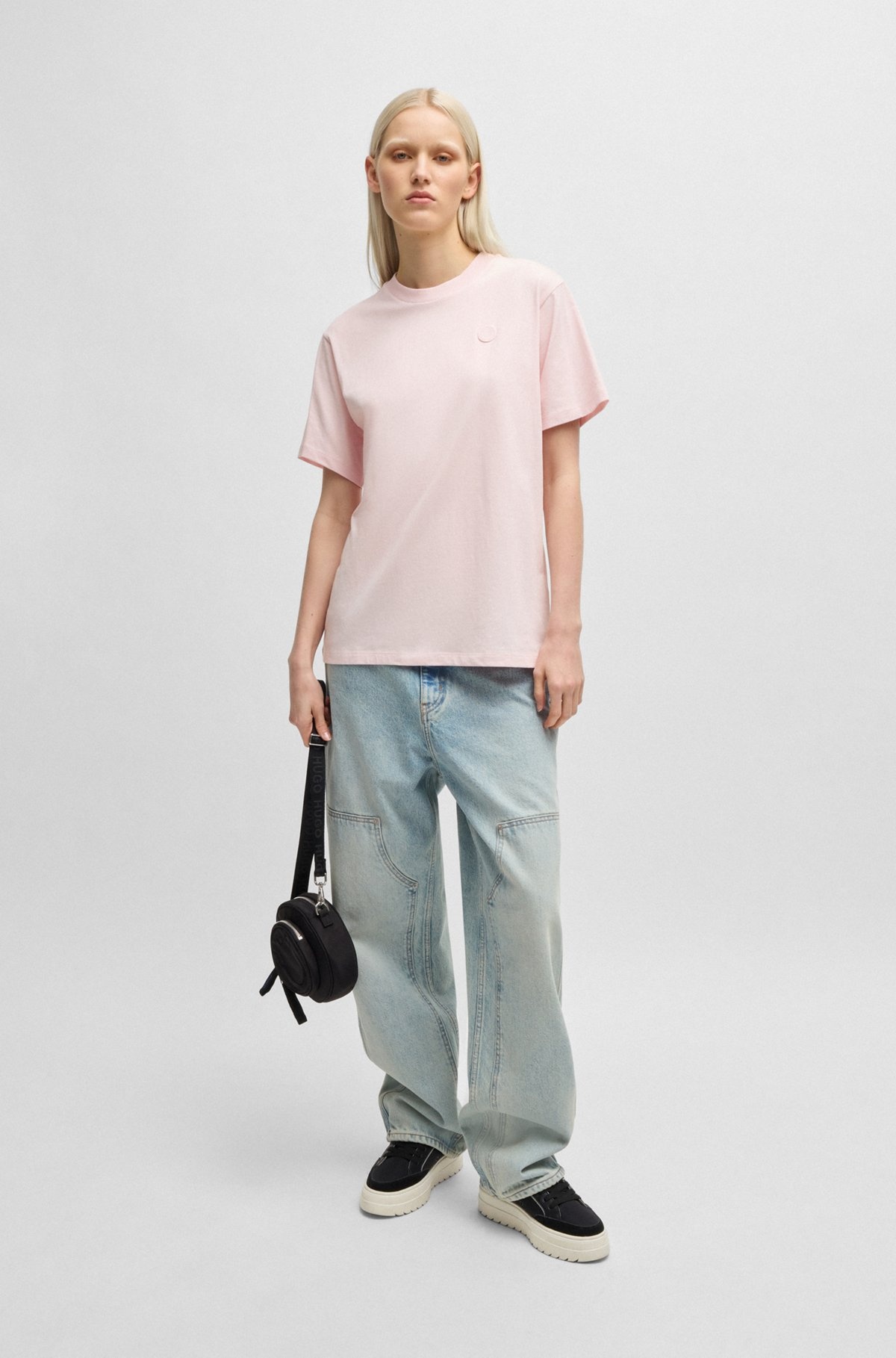 COTTON JERSEY T-SHIRT WITH CURVED LOGO - 3