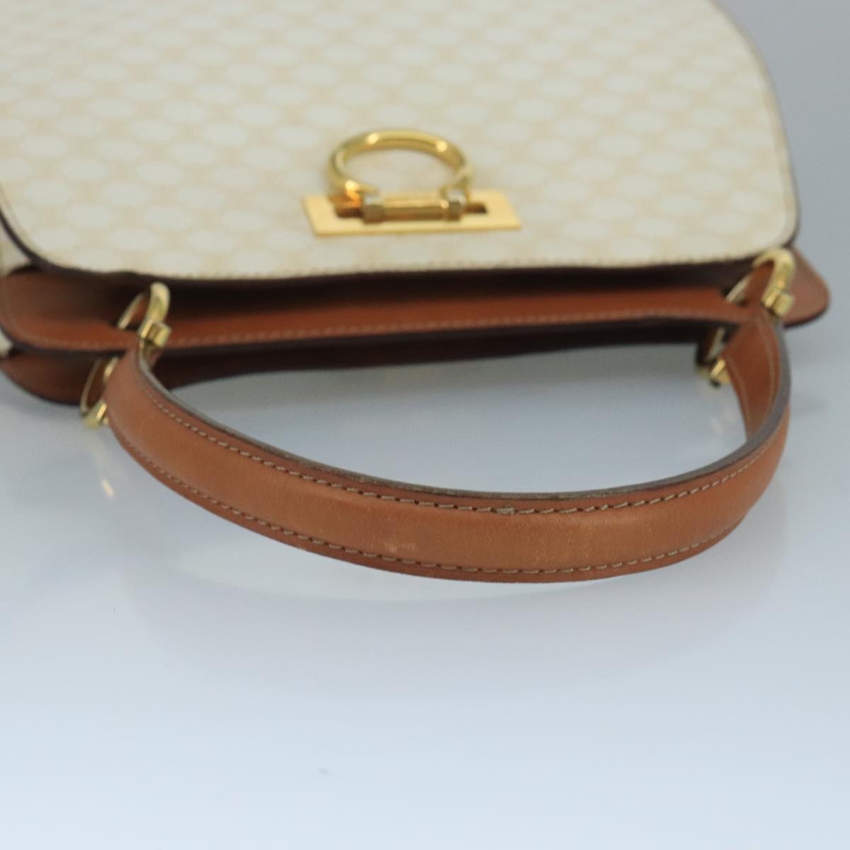 CELINE Macadam Canvas Hand Bag Pvc Leather White Gold - 7