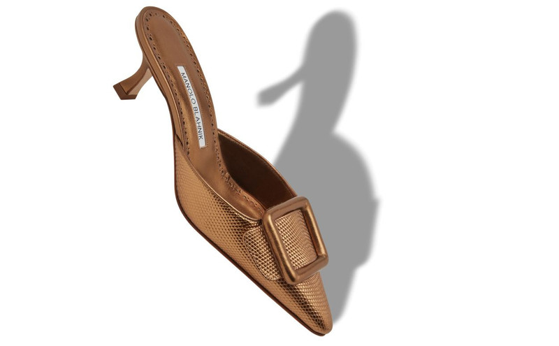 Manolo Blahnik Bronze Calf Leather Buckle Detail Mules outlook