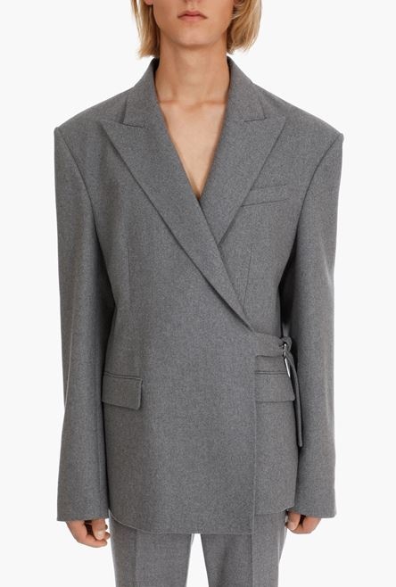 Heather gray wool asymmetrical blazer - 5