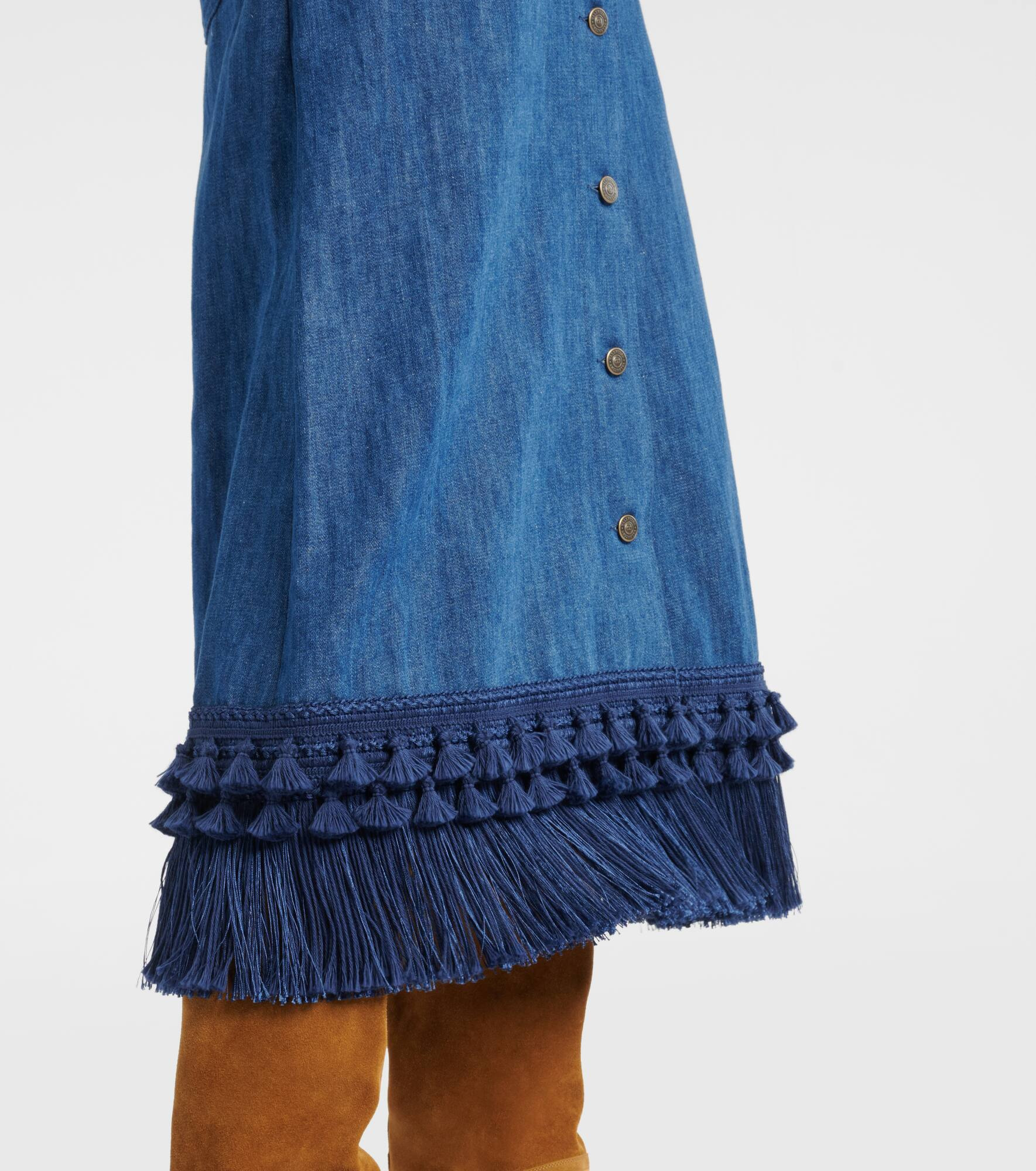 Fringed denim midi skirt - 6